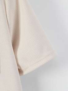 男士两件套，时尚纯色口袋单排扣翻领短袖衬衫+抽绳短裤，男士休闲假日套装，情人节礼物 - 卡其色 - 查看 5