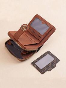 New Litchi Texture Letter Wallet Multi-Card Slots Short Style Small Women Bag Thick Korean Fashion Compact Vintage Coin Purse For Women Money Wallet Mini Wallet Purse Wallet Small Wallet Cute Wallet Card Wallet Coin Wallet - Coffee - 查看 3