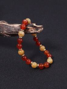 YAUKIA 8mm Natural Stone Bead Bracelet Carnelian Yellow Chalcedony Handmade Anxiety Relieving Mood Relaxing Energy Beaded Bracelet For Women Men - Multicolor - View 4