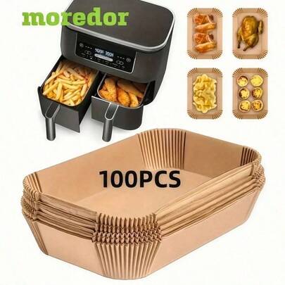 10/30/50/100pcs Moroder Non-Stick Disposable Air Fryer Liners - Rectangular, Oil-Proof Waterproof Baking Paper, Suitable For Double-Layer Air Fryers, Great For Frying Fries, Chicken Nuggets, Wings And More.