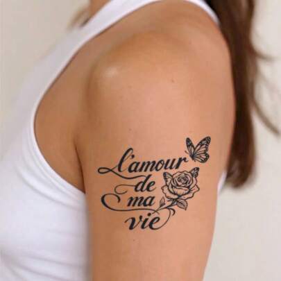 1pc Waterproof & Scratch-Resistant Temporary Tattoo, PVC Faux Tattoo, Rose Floral Pattern, Suitable For Valentine's Day, Singles Party