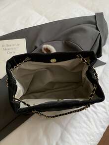 Large Capacity Fashion Tote Bag, Padded, Embroidered Quilted, Soft, Winter Chain Strap Shoulder Crossbody Bag For Women