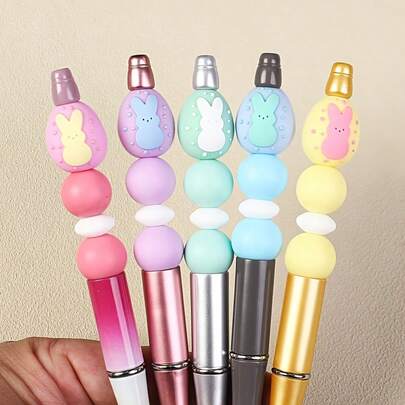 10pcs/5pcs/1pc Cute 3D Easter Egg Rabbit Silicone Bead Set, Fashionable Design For Jewelry Making, Ideal For DIY Bracelets, Lanyards, Beaded Pens, Holiday Decorations And Other Handicrafts, Perfect Gift For Beading Supplies, Birthday Party, Back To School, Graduation, Easter