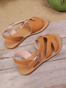 Simple Slip-On Buckle Solid Color Children's Flat Sandals, New Summer Style, Hot Selling Baby Beach Shoes, 3-14 Years Old, Everyday Wear, Outdoor Fashion, Vacation Style, Comfortable Children's Sandals, Water Play Shoes.