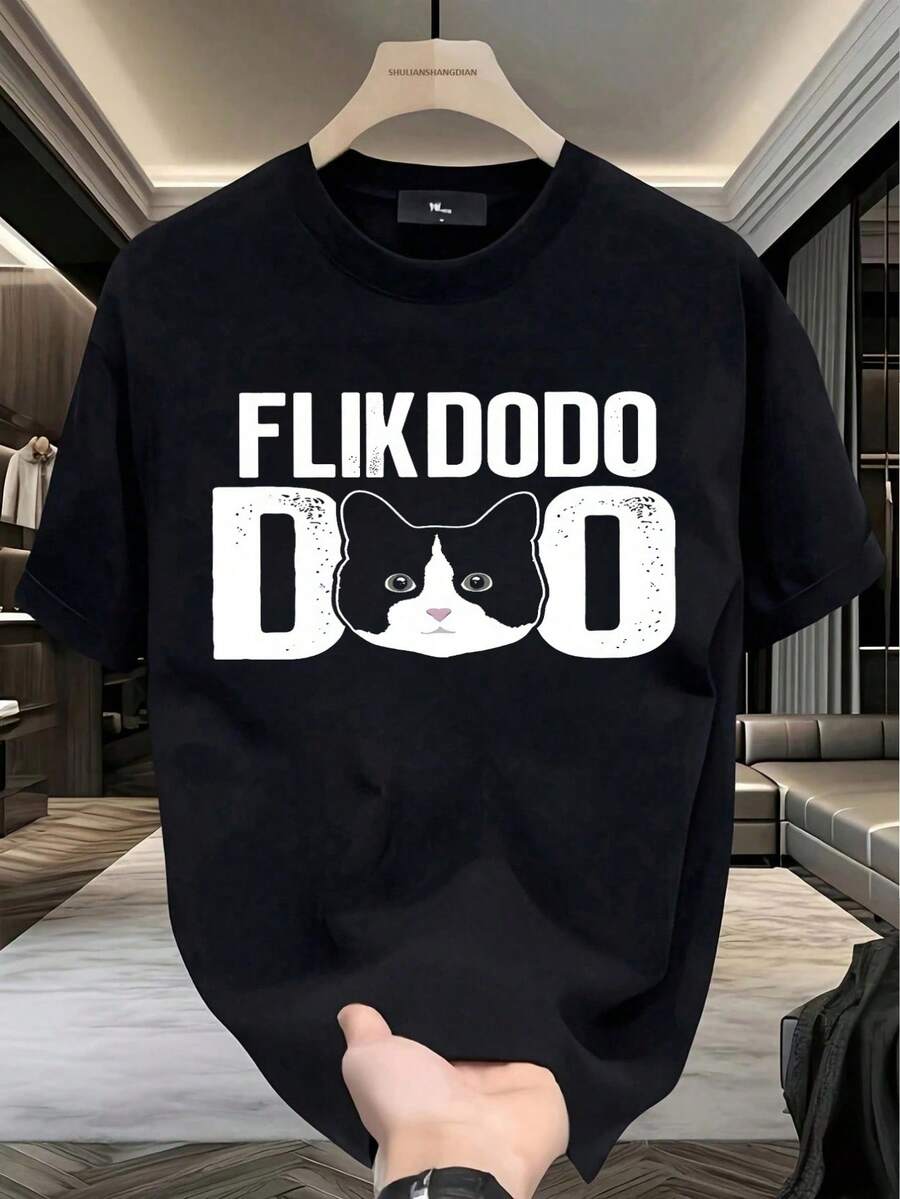Camiseta de hombre, gato en letras, diseño gracioso, estética cute, para amantes de los gatos, casual, look relajado, cómoda, viral, para look diario,playera de hombre,ropa de hombre,playeras,parejas,envio nacional,regalo para hombre,oversize hombre. - Negro - Ver 1