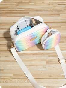 两件套彩虹渐变色单肩包、斜挎相机包和时尚单肩包，配有别致圆形零钱包，通勤百搭。 - 彩色 - 查看 8