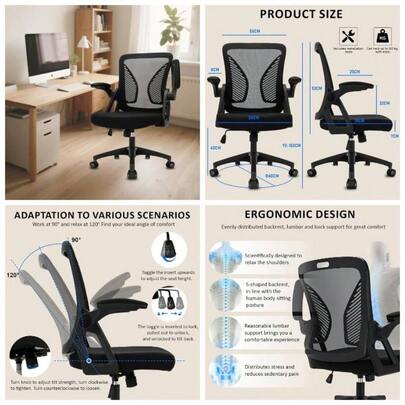 Office Chair, High Back Desk Chair With Adjustable Armrest And Lumbar Support, Height Adjustable, Breathable Mesh Backrest Comfort, Swivel Computer Task Chair Home/Office, Black