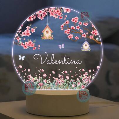 Luminária BRANCA acende 7 Cores RGB -Bebê Flores Maternidade Personalizado, Decoração, Criança, Borboletas, Abajur, Nascimento, Presente