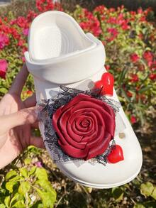 6pcs Valentine's Day Rose & Heart Hollow Shoe Decorations DIY Accessories - Fun, Versatile Personalized Shoe Embellishments, Perfect Gifts For Holidays, Parties And Special Occasions - Red - View 8