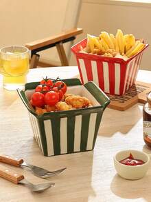 Cartoon Striped Ceramic French Fry Bucket, 750ML, Essential For Home Movie Nights, Popcorn Storage Container, Living Room Kitchen Snack Box, Home Decor (1pc) - Multicolor - View 8
