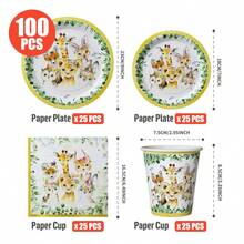 25pcs Cute Animal Party Disposable Plates, Napkins, Cups - One-Time Party Supplies Set, Suitable For Birthday, Wedding, Theme Party, Family Picnic - Multicolor - View 2