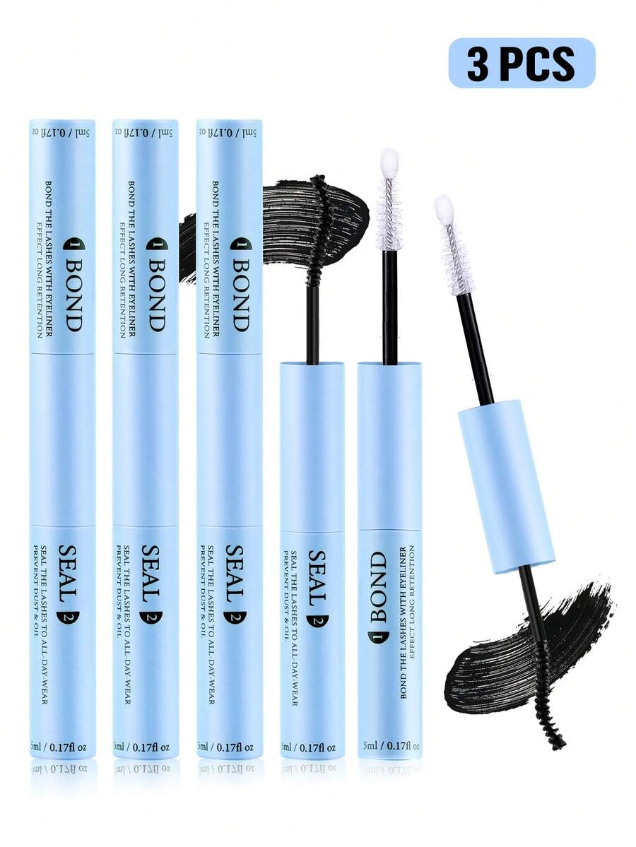 [72 Hour Extra Strong] 1/2/3 Pack Hypoallergenic 2-In-1 Eyelash Glue And Setting Liquid | 72 Hour Extra Strong, Latex-Free, Waterproof | For DIY Cluster Lashes, Homemade False Lashes Makeup Tools | Mixed Black Eyelash Extension Glue