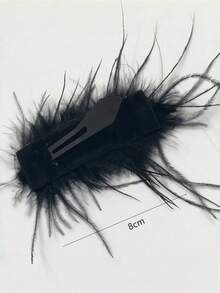 1个优雅黑色仿羽毛发夹，甜美女孩派对发饰，时尚头饰，波西米亚风，爪夹，发卡，发夹 - 黑色 - 查看 3