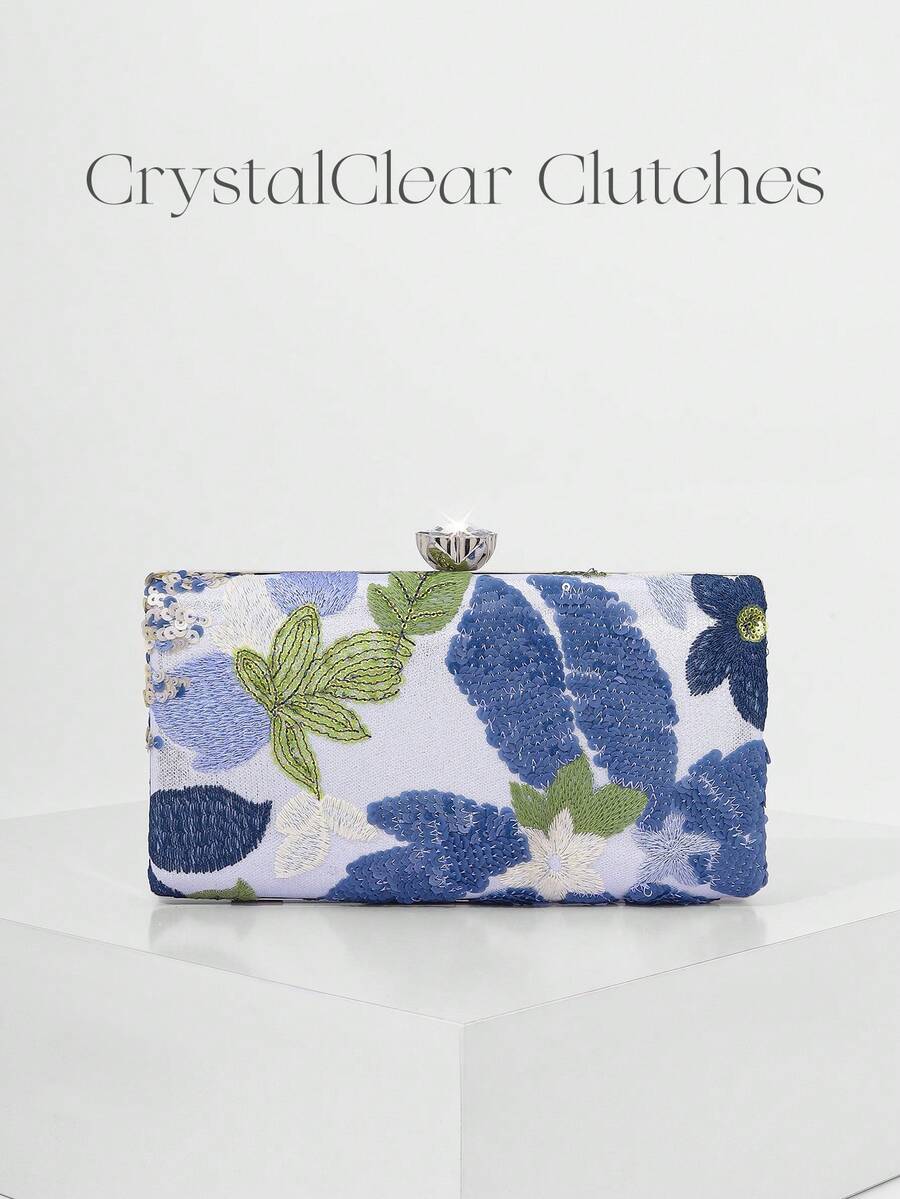 Túi xách đeo chéo thanh lịch, bóng bẩy, họa tiết lá và hoa nhiều màu sắc, túi dự tiệc dây xích cổ điển, túi xách mini hình hộp vuông, phù hợp cho các cô gái dự tiệc, cô dâu, sinh viên đại học, người trẻ chuyên nghiệp, đa năng cho các bữa tiệc, dạ hội, đám cưới, phối hợp hoàn hảo với các phụ kiện dự tiệc, họa tiết được gửi ngẫu nhiên. - Màu xanh Bạc hà - Xem 1