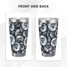 304 Stainless Steel Double Silver Edge Vacuum Insulated Drum 340g - Reusable Travel Cup With Stainless Steel Straw - This Is A Stainless Steel Water Cup About The San Diego Baseball Padres  Theme - Leak Proof, Sweat Proof, Can Maintain Hot And Cold Temperatures For Hours, Frees Of Bisphenol A, Suitable For Car Cup Holders, Very Suitable For Match Days, Sports Events, Commuting, Office Rest And Outdoor Activities, Durable Double Wall Structure Fashionable Fan Gift - Silver - View 2