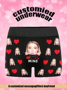 Customized Men's Printed Boxer Briefs, Comfortable Daily Elastic Casual Underwear, Customized Heart-Shaped Pattern Valentine's Day Underwear, Christmas Outfit, Christmas Gift, Merry Christmas, Customized Christmas Underwear - Multicolor - View 1