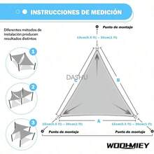 6x6x6m Triangle Sun Shade Sail with D-Rings & Ropes, Heavy-Duty UV Block Shade Cloth for Outdoor Patio Garden Terrace (Gray) - Gris - Ver 5