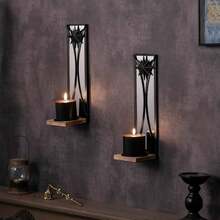 Mirrored Candle Sconces,Iron Wall Candle Holder Set Of 2,Metal Gothic Wall Decorations For Home,Living Room, Bathroom, Dining Room,Farmhouse- GP - Default - View 5