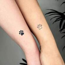 1张防水临时纹身贴纸，PVC材质，宠物爪印和心形图案，情侣纹身贴纸 - 黑色 - 查看 3