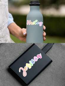 Customized Name Label Stickers, Vinyl Stickers, Name Stickers, Date Stickers, DIY Gifts, Handmade, Handwritten Style, Wedding Stickers, Gift Stickers. Customizable Holographic Name Stickers Suitable For Glass, Cups, Scrolls, Balloons, Calligraphy Stickers, Glass Name - Multicolor - View 9