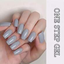 15毫升高级灰色一步式凝胶指甲油，三合一免擦拭封层底油，冷调蓝灰色，适合秋冬季日常办公，简约DIY美甲，瓶身设计与颜色相配 - 灰色 - 查看 6