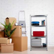 MIKOMIKA Galvanized Steel Metal Storage Shelving Unit With 5 MDF Shelves, Silver, 180x90x40cm - 4 Baldas: 30,5x70,5x140,5 cm - Xem 9