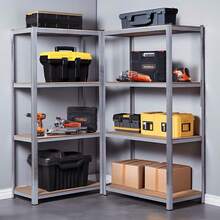 MIKOMIKA Galvanized Steel Metal Storage Shelving Unit With 5 MDF Shelves, Silver, 180x90x40cm - 4 Baldas: 30,5x70,5x140,5 cm - Xem 8