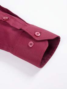 Men's Breathable, Non-Sticky Dress Shirt, Easy To Wash And Dry, Ideal For Work, Meetings, And Everyday Wear - 酒紅色 - 查看 3