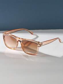 Women's Champagne Color Oversized Retro Square Plastic Frame Sunglasses, Suitable For Large Faces, Ideal For Beach, Driving And Daily Wear, Spring/Summer - 香檳色 - 查看 3