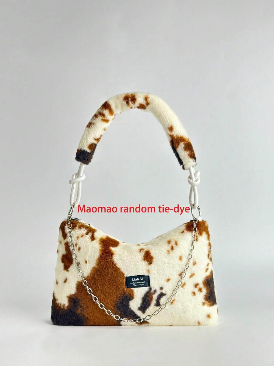 Túi xách đeo vai/đeo chéo bằng vải nhung nhuộm tie-dye, túi tote cỡ lớn dành cho nữ, túi xách lông thú kiểu mới năm 2026.