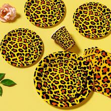 25件套豹纹一次性餐具套装，包括盘子、餐巾纸、杯子，适合生日、婚礼、派对、家庭野餐等场合。 - 彩色 - 查看 4