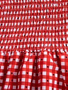 Girls Casual Checkered Pattern Sleeveless Layered Hem Knee-Length Dress, Fashion Outdoor Daily Wear, Spring/Summer - Red - View 6