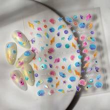 Summer Nail Art Stickers 5D Embossed Se--Adhesive Nail Stickers For Nail Art With Starfish Shell Design Nail Decals Conch Manicure Decorations For Women Artificial Nails Supplies - 風格8 - View 2