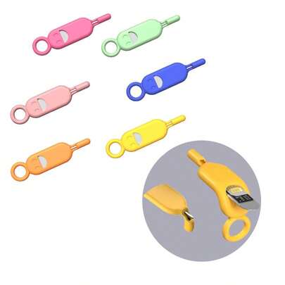 2pcs Macaron Color Smiling Face Anti-Lost Card Holder + Stainless Steel SIM Card Ejector Pin, Portable Card Removal Tool, Key Chain Gift