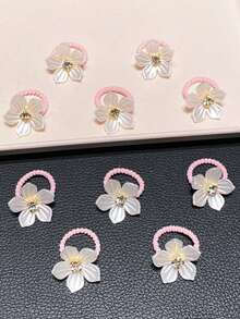 10个装多色花朵发圈，饰有水钻和花朵，是送给女孩的完美礼物，高弹耐用，适合旅行和日常发型，返校季必备 - 彩色 - 查看 4