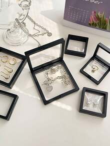 10pcs Black 3D Floating Display Cases - Anti-Oxidation & Dustproof Jewelry Boxes For Earrings, Necklaces, Coins & Pins - Transparent Plastic Organizer With Hinged Lids