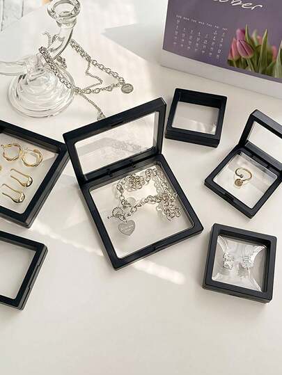 10pcs Black 3D Floating Display Cases - Anti-Oxidation & Dustproof Jewelry Boxes For Earrings, Necklaces, Coins & Pins - Transparent Plastic Organizer With Hinged Lids , Makeup Room Decor