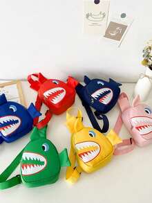 1pc Cartoon Shark Print Nylon Fabric Zipper Closure Casual Crossbody Bag, Suitable For Ramadan And Daily Use - A - View 2