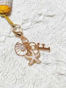 1pc Bohemian Style Gold Letter Keychain With Shell And Starfish Decoration, A-Z Letter Options, Suitable For Holiday And Beach Themes - Multicolor - View 30