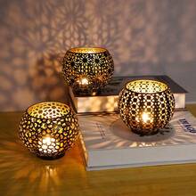 金属铁艺镂空花卉烛台，创意桌面装饰品，烛台灯，氛围摆件，适用于家居装饰、卧室、门厅、客厅，创意摆件，节日礼物，派对氛围营造器，情人节礼物，烛台套装 - 彩色 - 查看 6