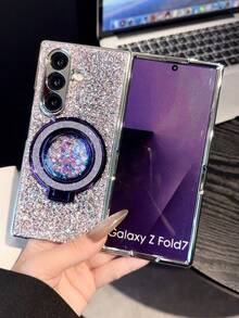 1pc Electroplated Rhinestone Glitter Liquid Quicksand Phone Case, Suitable For Samsung Galaxy Z Flip7, Galaxy Z Flip6, Galaxy Z Flip5, Compatible With Galaxy Z Flip7 FE, Galaxy Z Fold7, Z Fold6, Z Fold5, Z Fold4 - Multicolor - View 3