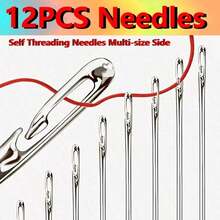 12支侧孔自穿线缝纫针，适合老年人使用，多种尺寸手缝针