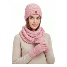 Beanie Hat Scarf Touchscreen Gloves Set Men And Women, Fleece Lined Warm Winter Beanie Gloves Long Neck Warmer Set - Pink - View 2