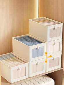 Large Capacity Storage Basket, Durable Fabric Closet Storage Box With Transparent Window, Foldable With Lid, Suitable For Home Storage, Household Essentials Organization, Foldable Storage Box, Clothing Storage Box, Storage Container - Beige - View 9