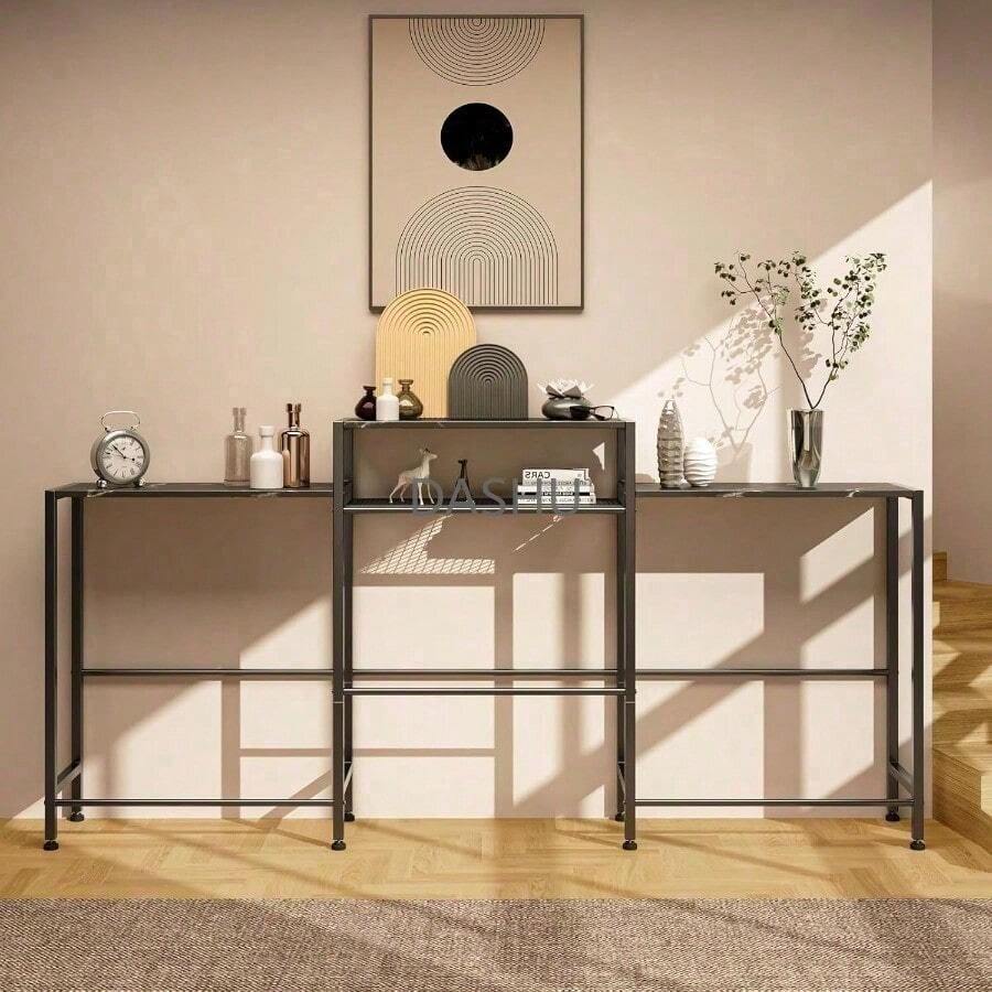 credenza recibidor,sofá de Madera Mesa Consola,recibidor de Entrada Mueble,Extra largomesa recibidor,Mesa de Entrada de Pared ultraestrecha,188CM*90CM*20CM (mármol Negro - por defecto - Ver 1