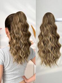 16 Inch Brown Ombre Black To Brown To Gray Wavy Synthetic Fiber Ponytail Hair Extension, Suitable For Women Christmas, Halloween, Music Festival, Party And Daily Use - Two-Tone - View 13
