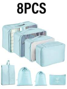 Set de 8 piezas Bolsa organizadora de viaje de gran capacidad, Cubos de embalaje de equipaje multifuncionales, Bolsas de compresión, Caja con contraseña portátil, Bolsas de almacenamiento de ropa a prueba de polvo y humedad, Bolsas de cosméticos, Organizador de baño, Artículos esenciales de viaje, Bolsa de viaje de vacaciones, Adecuado para organización de viajes, Almacenamiento en el hogar y el armario - Multicolor - Ver 12