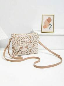 Random Pattern Mini Beach Bag Wristlet Coin Purse Shoulder Crossbody Bag For Women, Cute Shoulder Crossbody Square Bag, Random Pattern