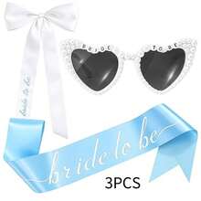 Bride To Be Accessory Set, 3-Piece Set, Including Embroidered Bow Tie Hairband, Belt, And Faux Pearl Fashion Glasses, Suitable For Bridal Gifts, Bachelor Parties, Wedding Gifts, And Bride Accessories - Multicolor - View 10