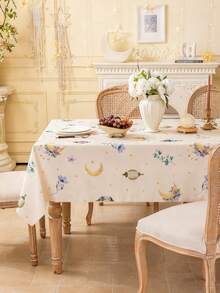 1pc Elegant Beige Rectangular Tablecloth, Featuring Colorful Lanterns, Floral Patterns And Golden Moon Design, Machine Washable, Suitable For Dining Table, Coffee Table, Kitchen, Dining Room, Living Room, Parties, Celebrations, Festivals, Gifts - Multicolor - View 17